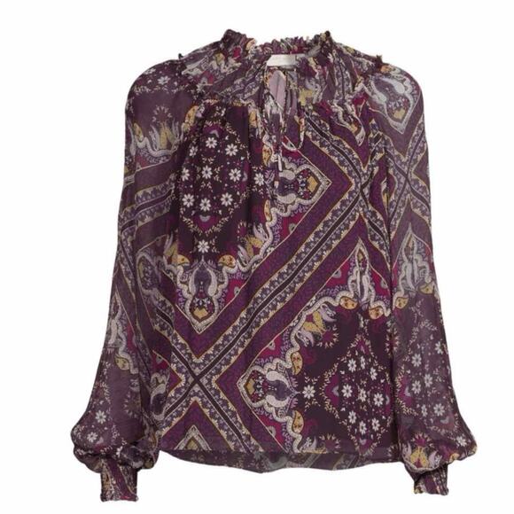 RAMY BROOK Saffron Mixed Print Silk Blouse Size Small Business Casual - Picture 1 of 11